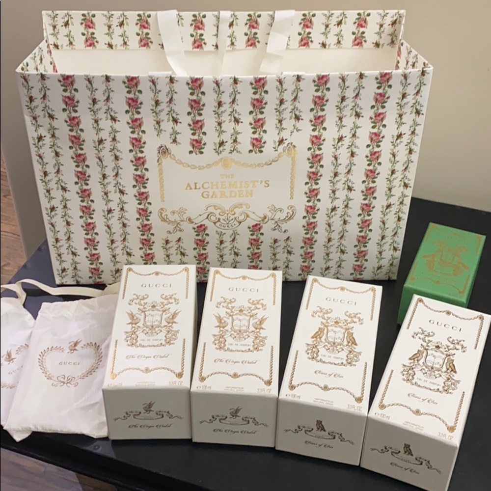 The Alchemists Garden Gucci boxes and bag